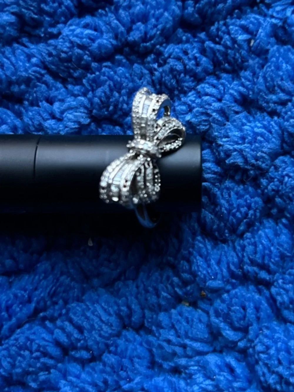 Diamond & Silver Double Bow Ring Women Size 6